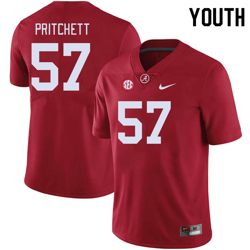 Youth #57 Elijah Pritchett Alabama Crimson Tide College Footabll Jerseys Stitched-Crimson